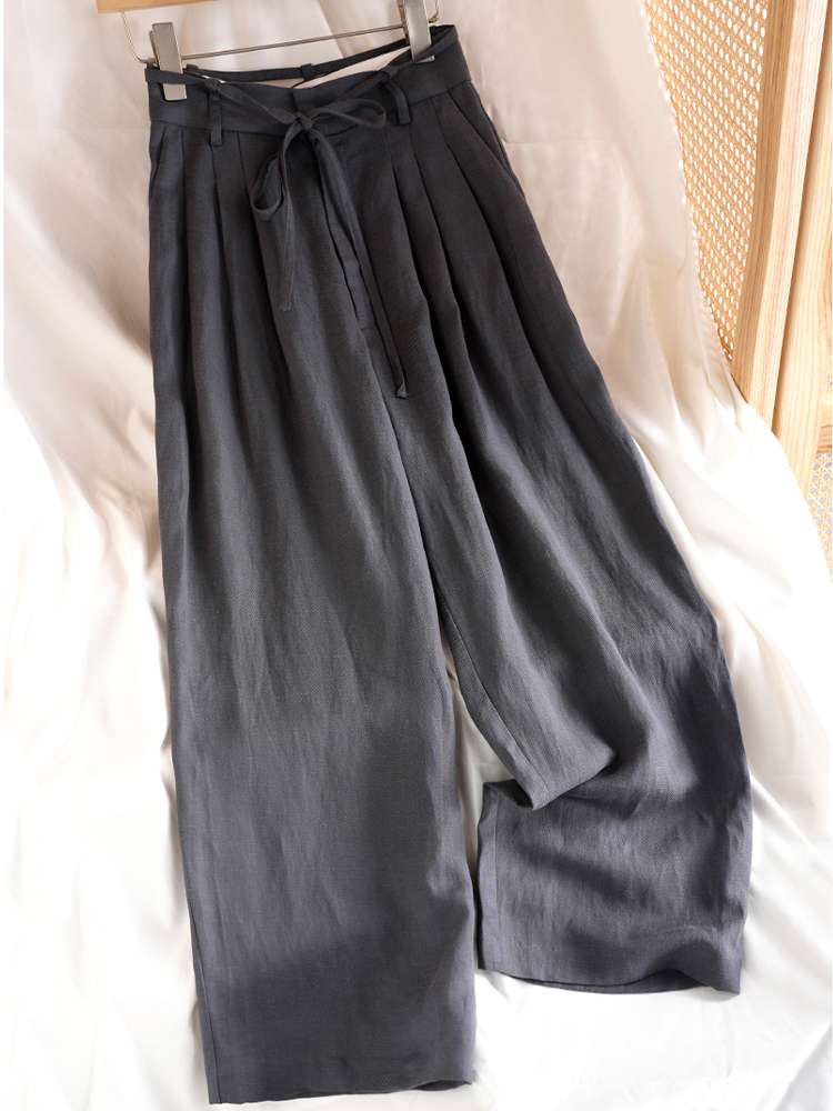 40代ファッション レディース エレガントリネンワイドパンツ