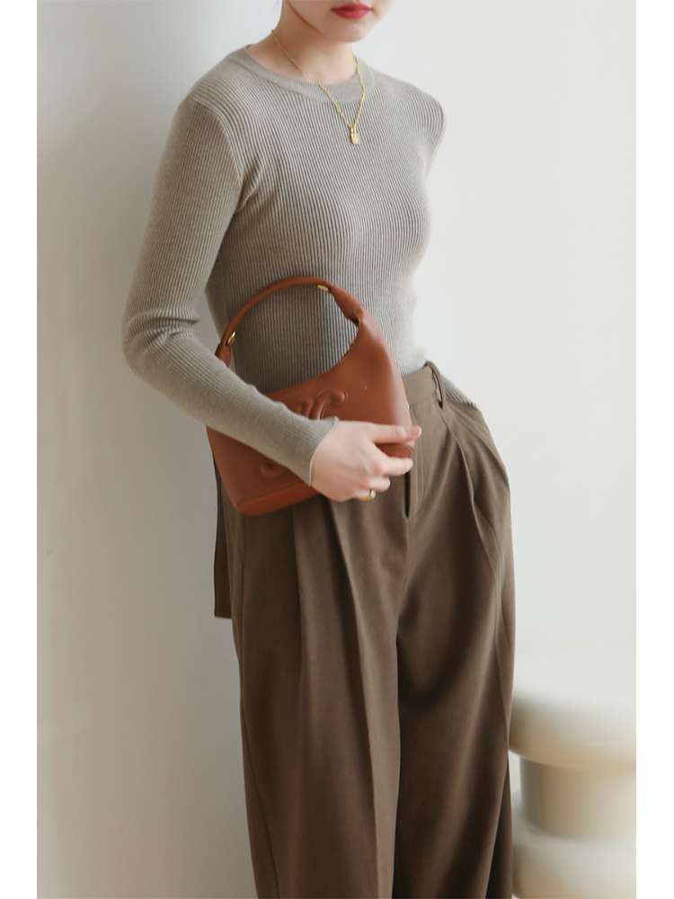 40代ファッション レディース 上品シンプルリブニットプルオーバー