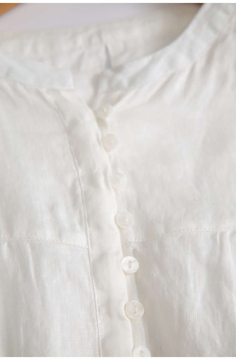 40代ファッション レディース ナチュラルリネン ふんわりギャザーブラウス