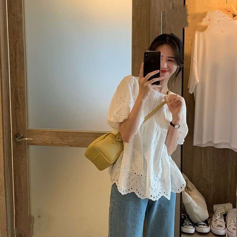 40代ファッション レディース 刺繍レースフリルブラウス