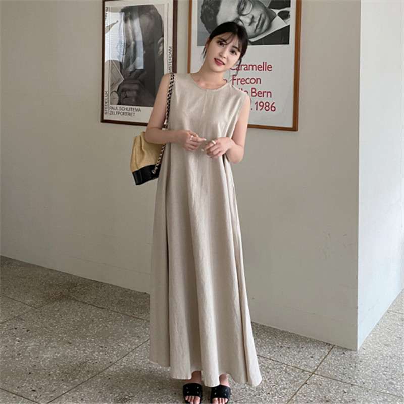 40代ファッション レディース エレガントノースリーブマキシワンピース