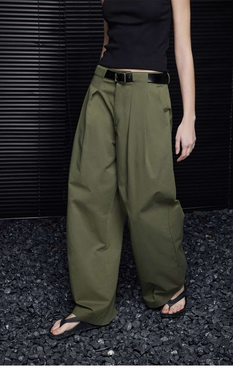 40代ファッション レディース ワイドシルエット ミリタリーグリーン パンツ