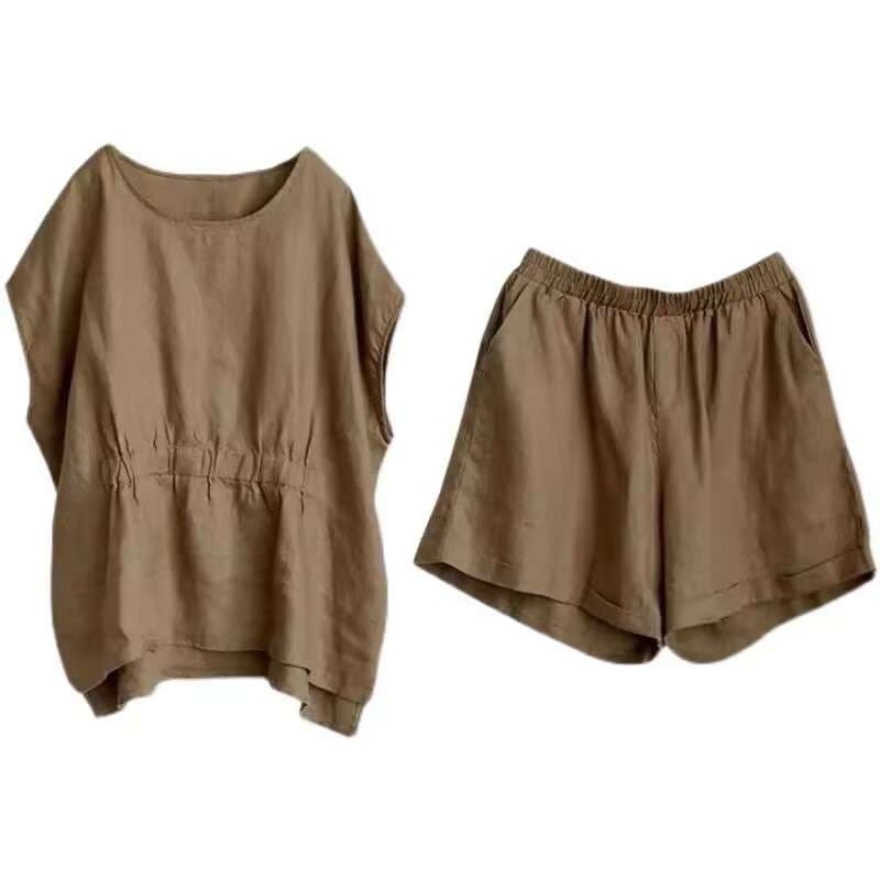 40代ファッション レディース 大人カジュアル リネン混ツーピースセット