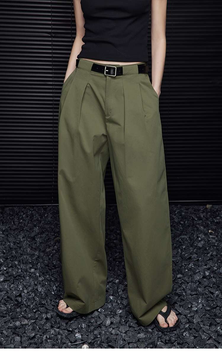 40代ファッション レディース ワイドシルエット ミリタリーグリーン パンツ