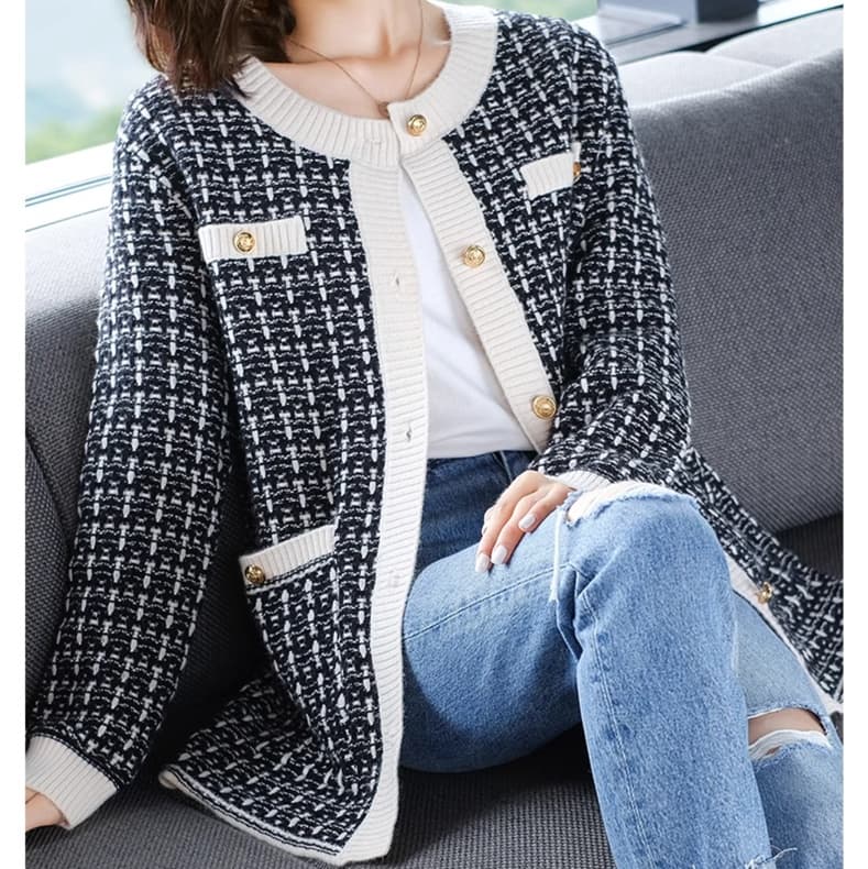 40代ファッション レディース 上品チェック柄カーディガンコート