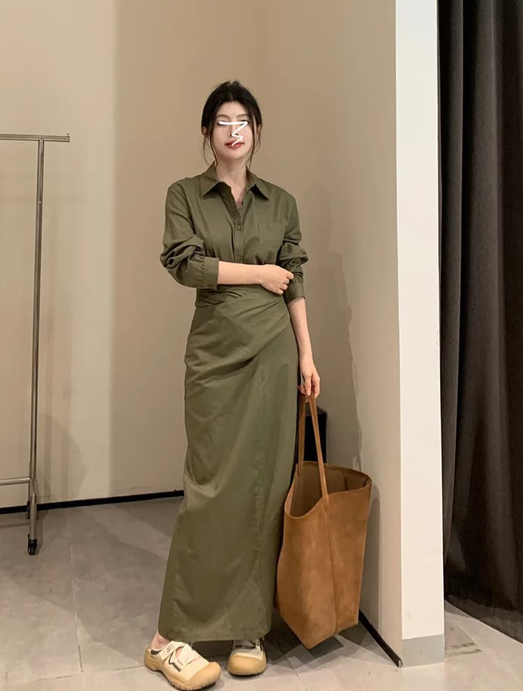 40代ファッション レディース エレガント カジュアル ロング シャツワンピース