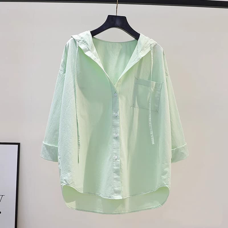 40代ファッション レディース フード付きリネンシャツジャケット