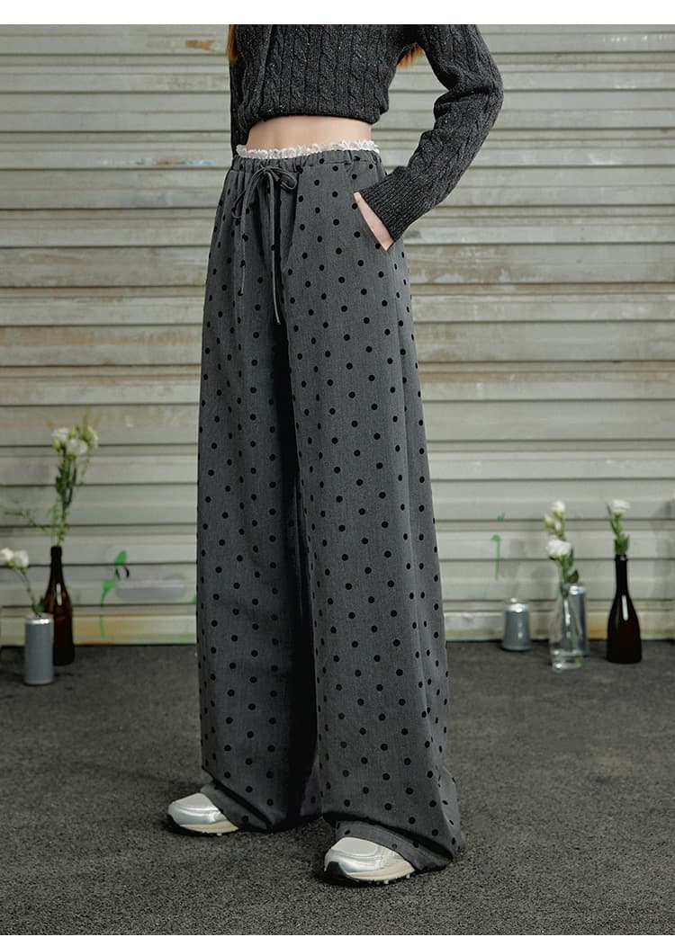 40代ファッション レディース アーバンドット柄ワイドパンツ