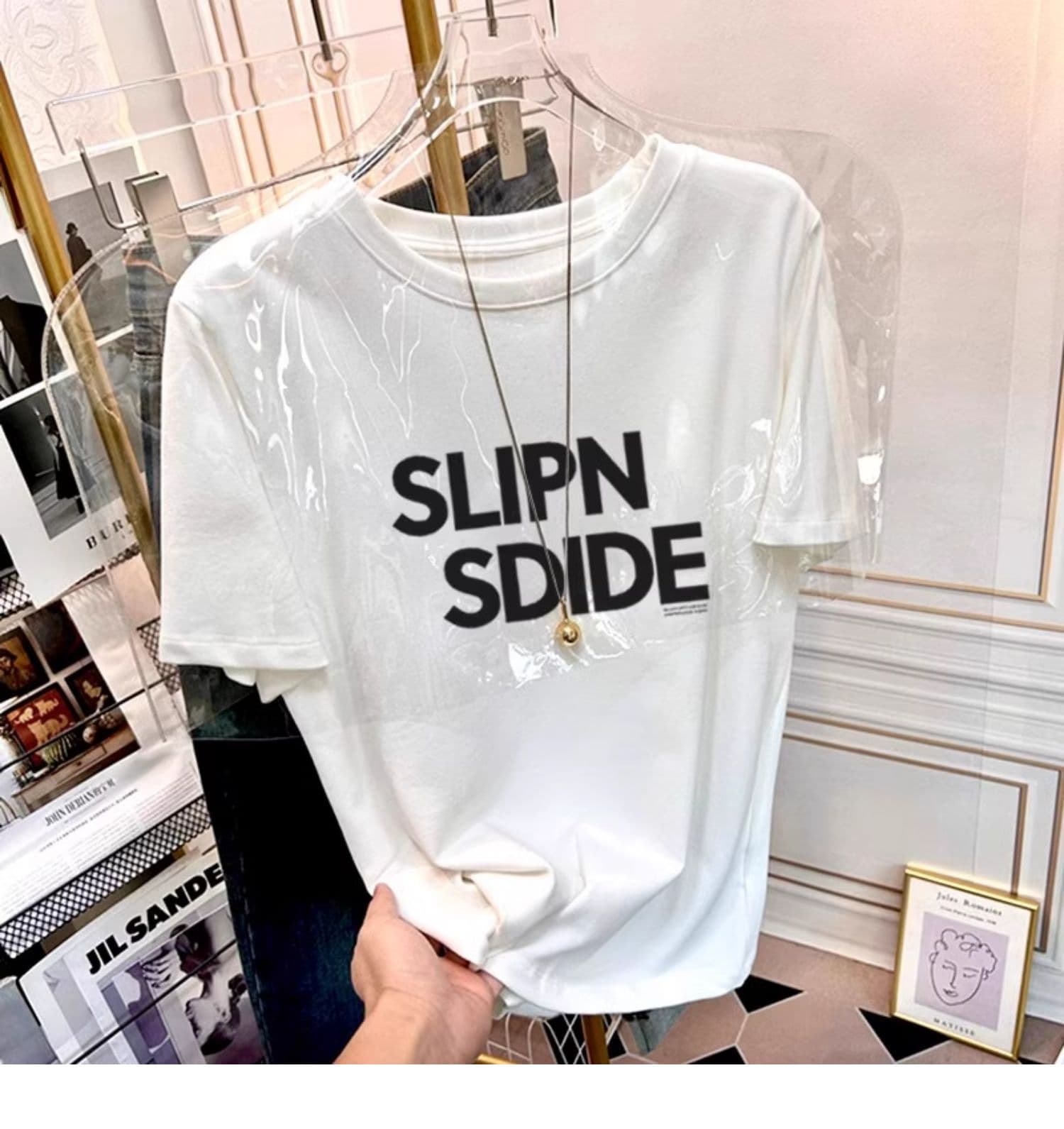 40代ファッション レディース ロゴ入り Tシャツ シンプル カジュアル