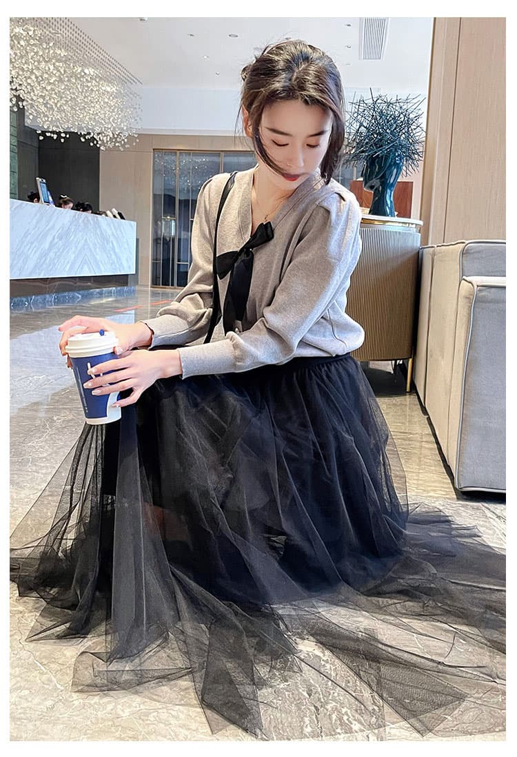 40代ファッション レディース エレガントチュールロングスカート