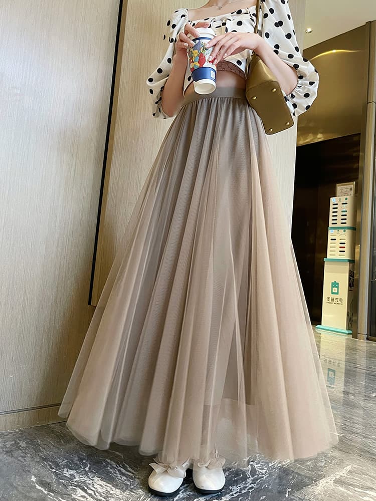 40代ファッション レディース エレガントチュールロングスカート