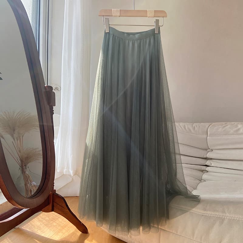 40代ファッション レディース エレガントチュールロングスカート