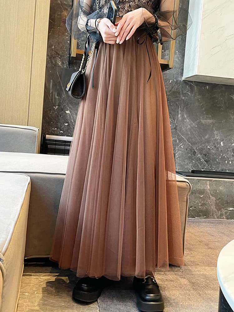 40代ファッション レディース エレガントチュールロングスカート