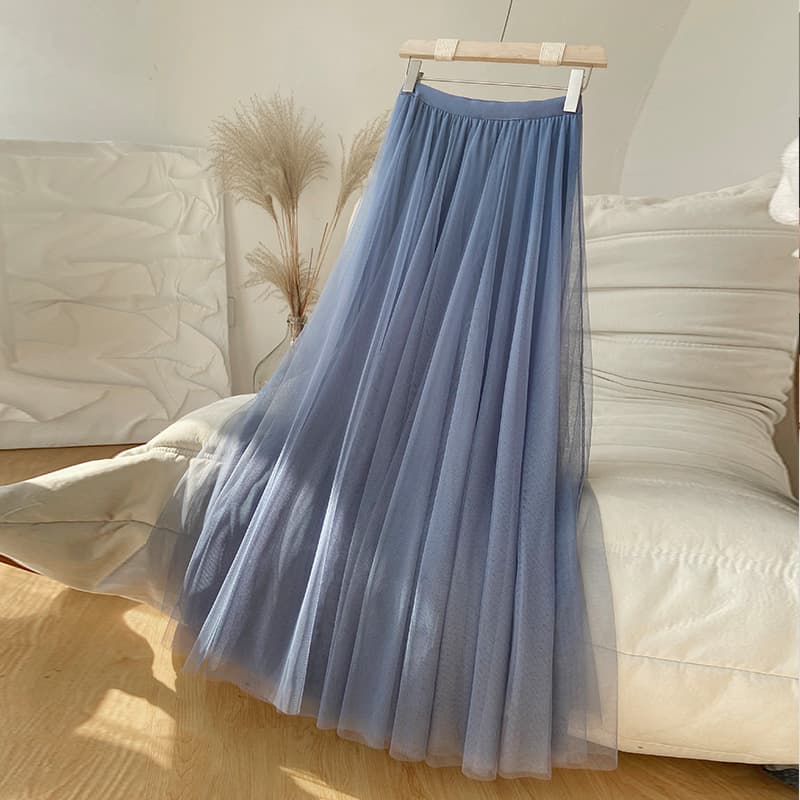 40代ファッション レディース エレガントチュールロングスカート