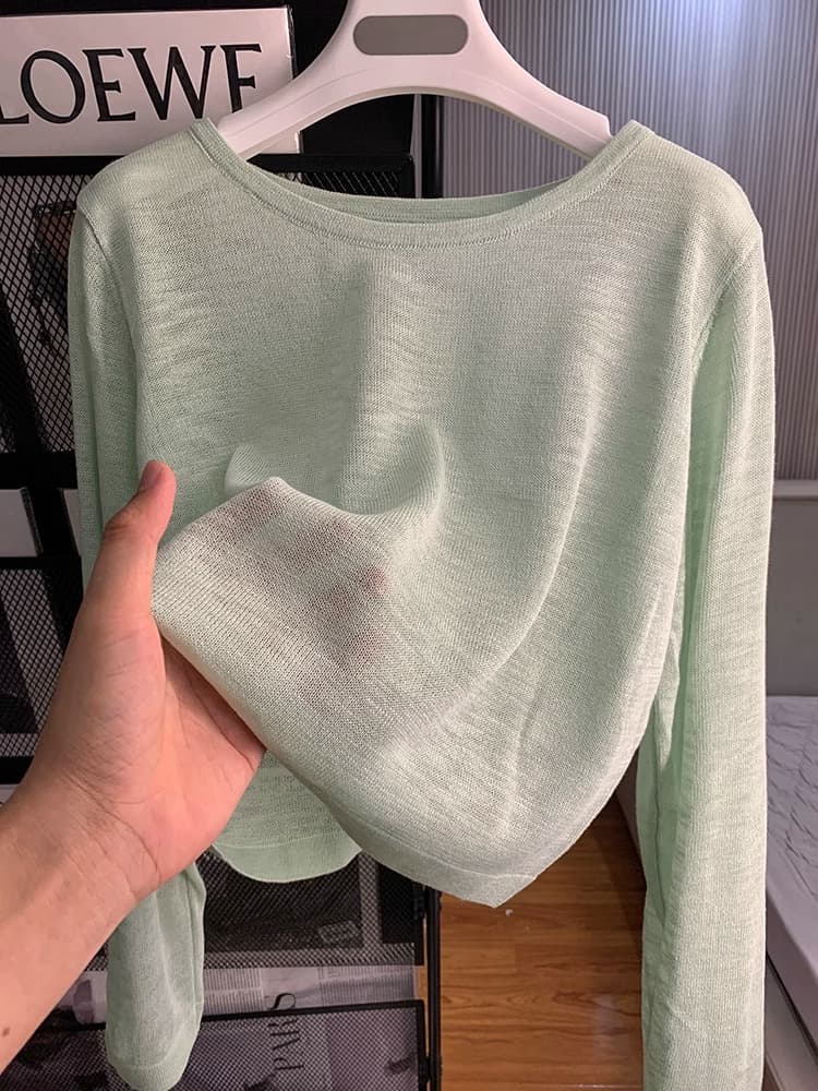 40代ファッション レディース シアーニット 薄手 ネックTシャツ