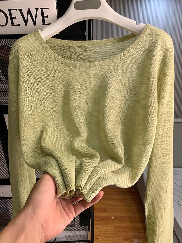 40代ファッション レディース シアーニット 薄手 ネックTシャツ