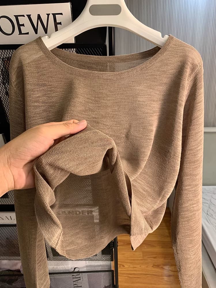 40代ファッション レディース シアーニット 薄手 ネックTシャツ