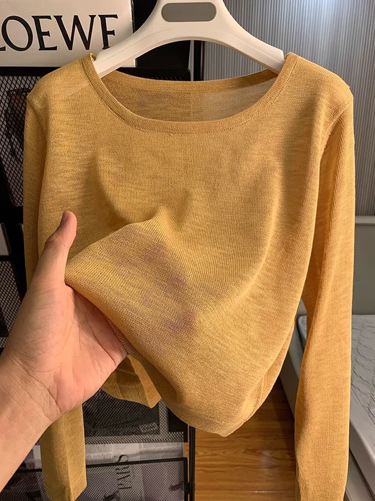 40代ファッション レディース シアーニット 薄手 ネックTシャツ