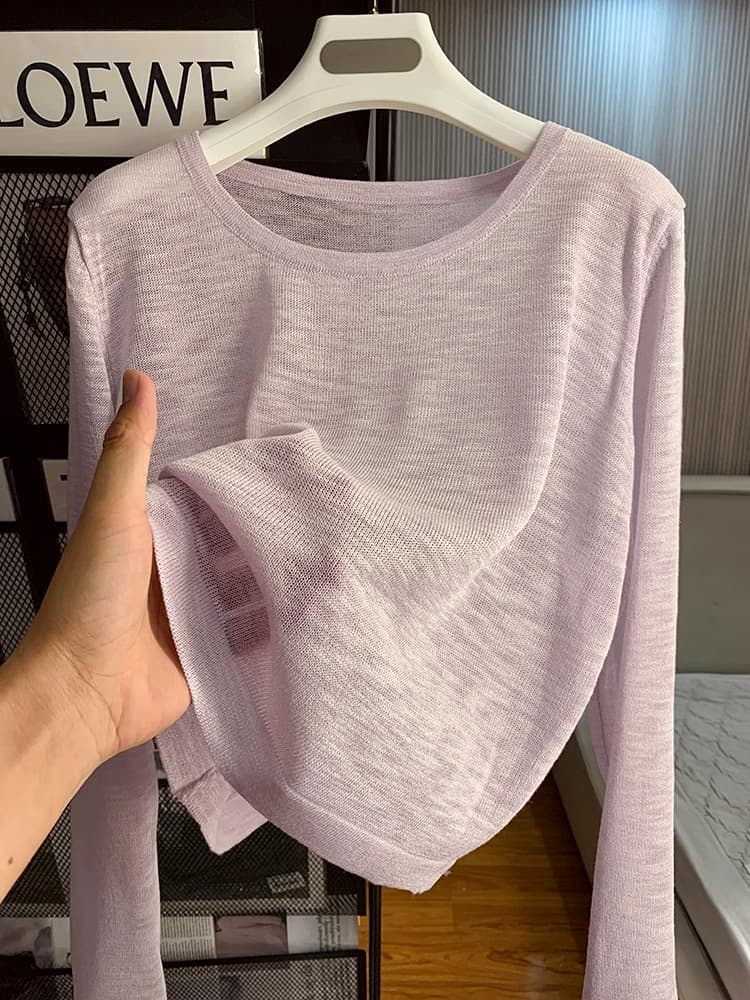 40代ファッション レディース シアーニット 薄手 ネックTシャツ