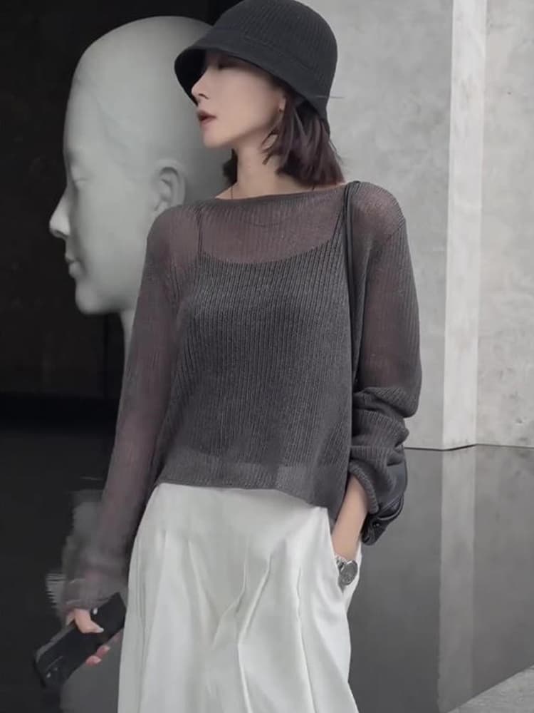 40代ファッション レディース スリットニットプルオーバー