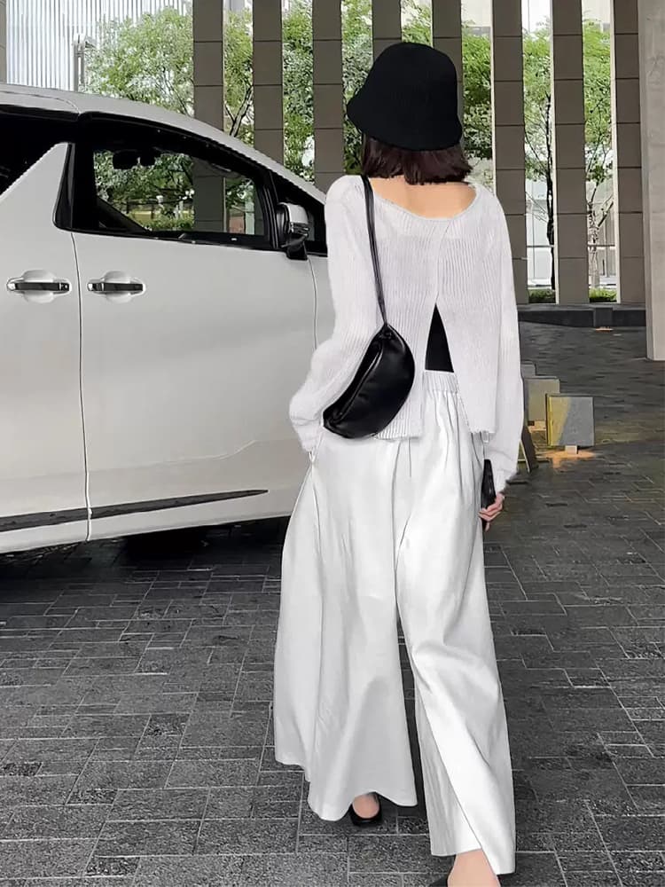 40代ファッション レディース スリットニットプルオーバー