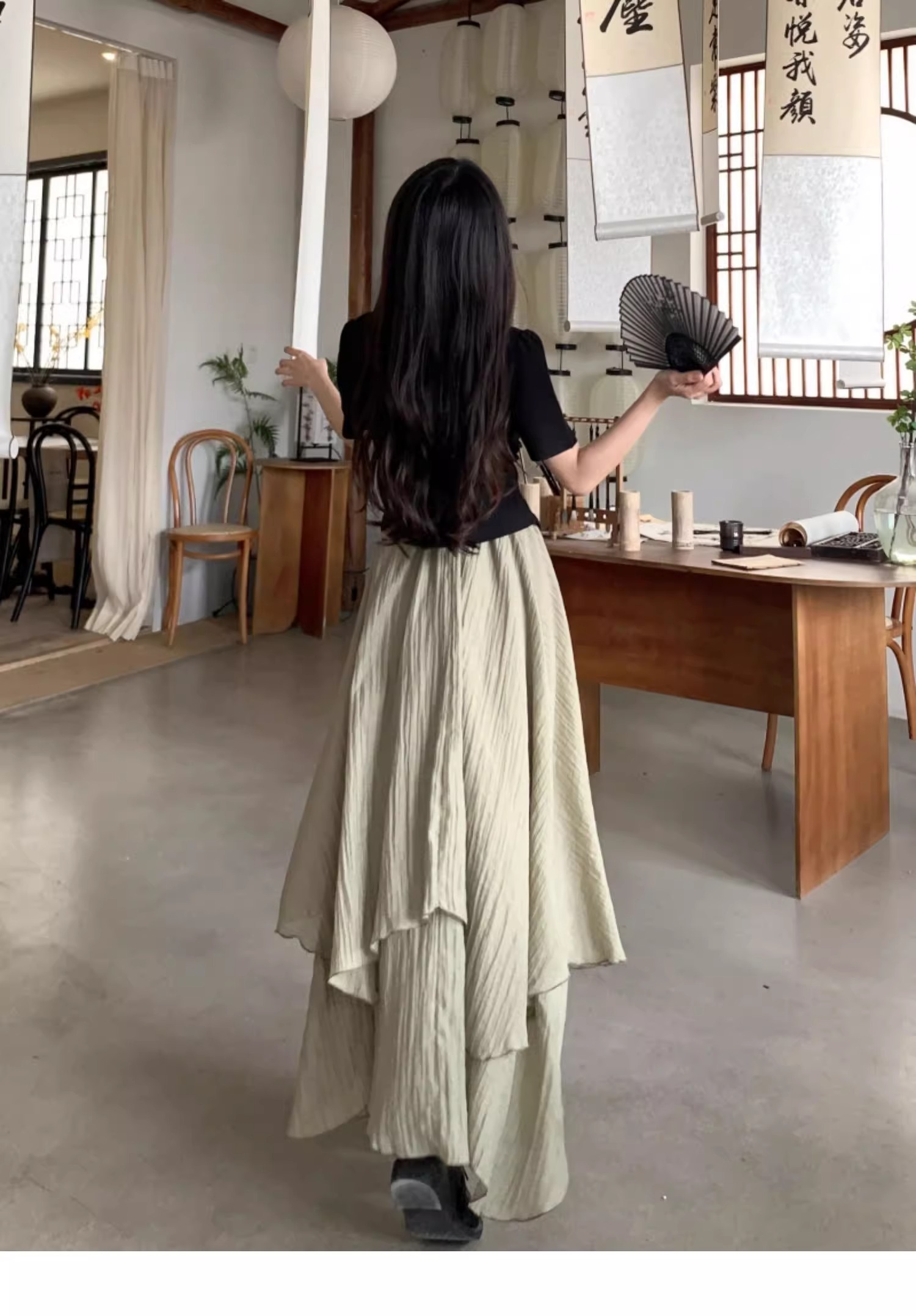 40代ファッション レディース エレガント ティアードロングスカート