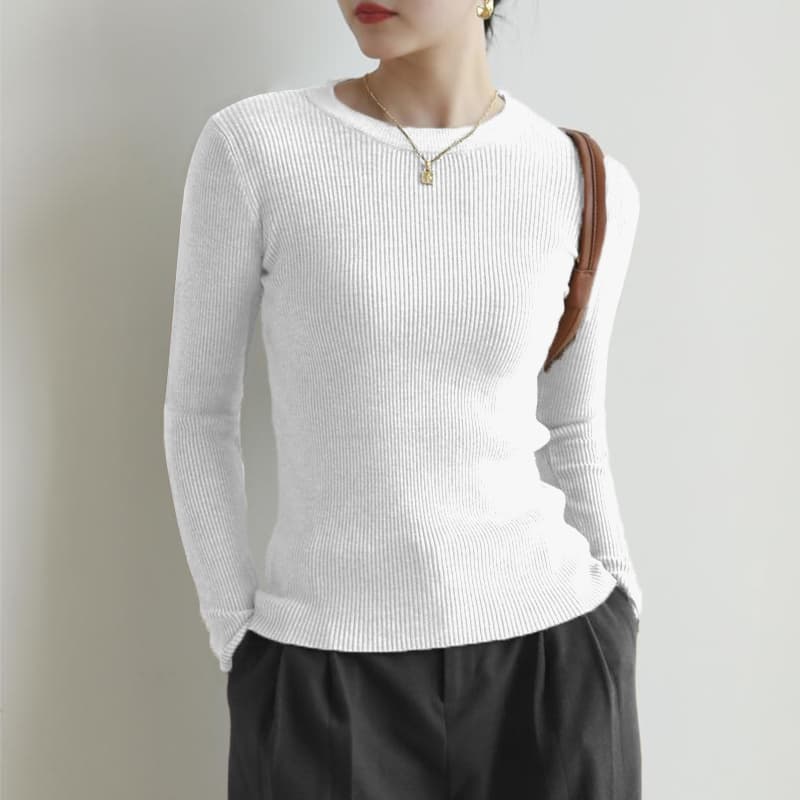 40代ファッション レディース 上品シンプルリブニットプルオーバー