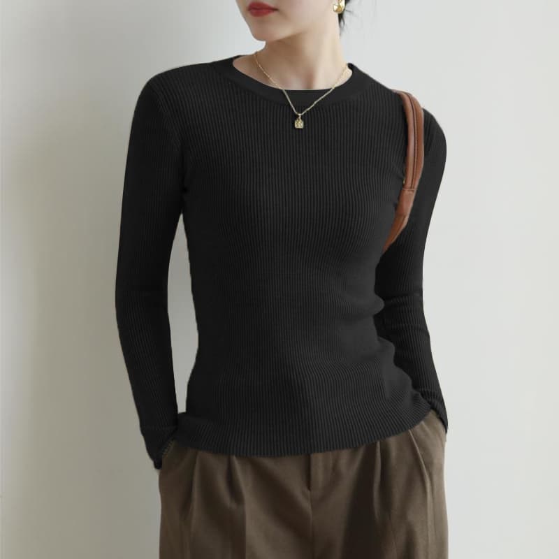 40代ファッション レディース 上品シンプルリブニットプルオーバー