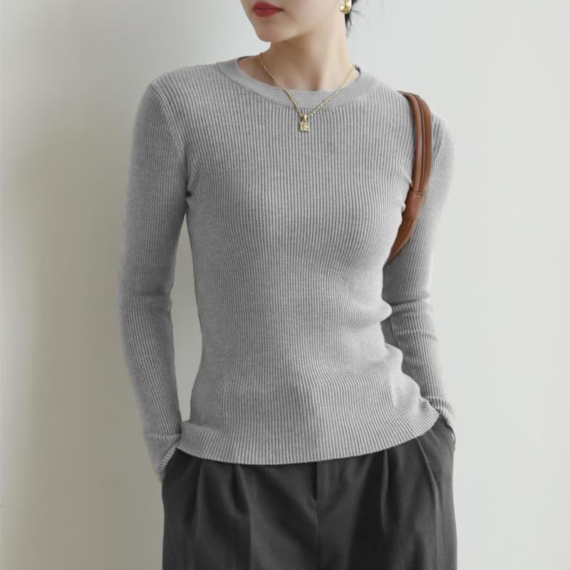 40代ファッション レディース 上品シンプルリブニットプルオーバー