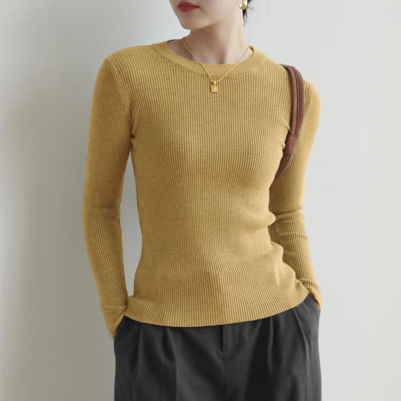 40代ファッション レディース 上品シンプルリブニットプルオーバー