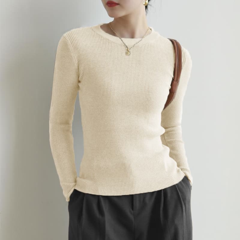 40代ファッション レディース 上品シンプルリブニットプルオーバー