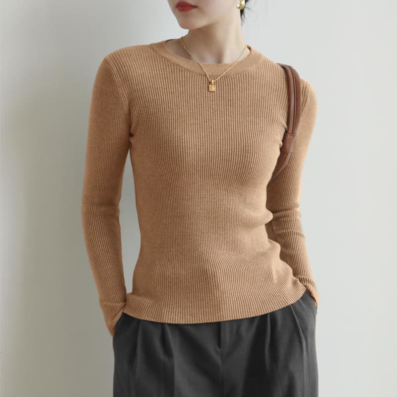 40代ファッション レディース 上品シンプルリブニットプルオーバー
