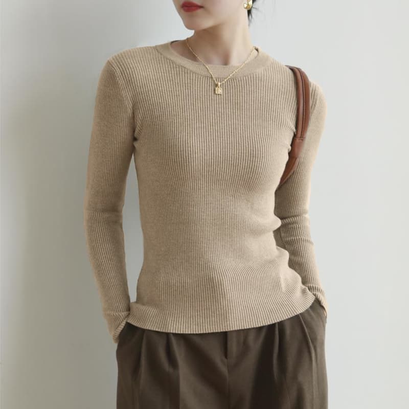 40代ファッション レディース 上品シンプルリブニットプルオーバー
