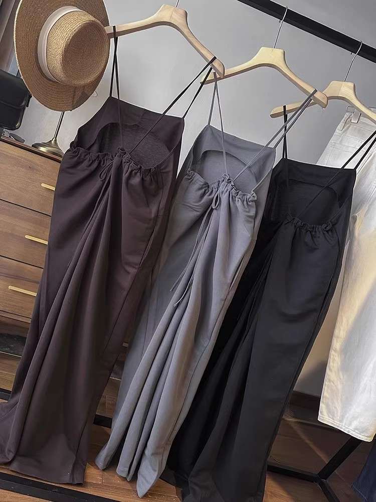 40代ファッション レディース エレガントなストラップ付きロングサロペット