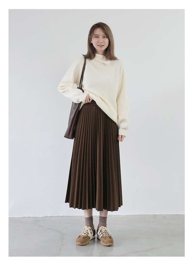40代ファッション レディース プリーツロングスカート ミモレ丈