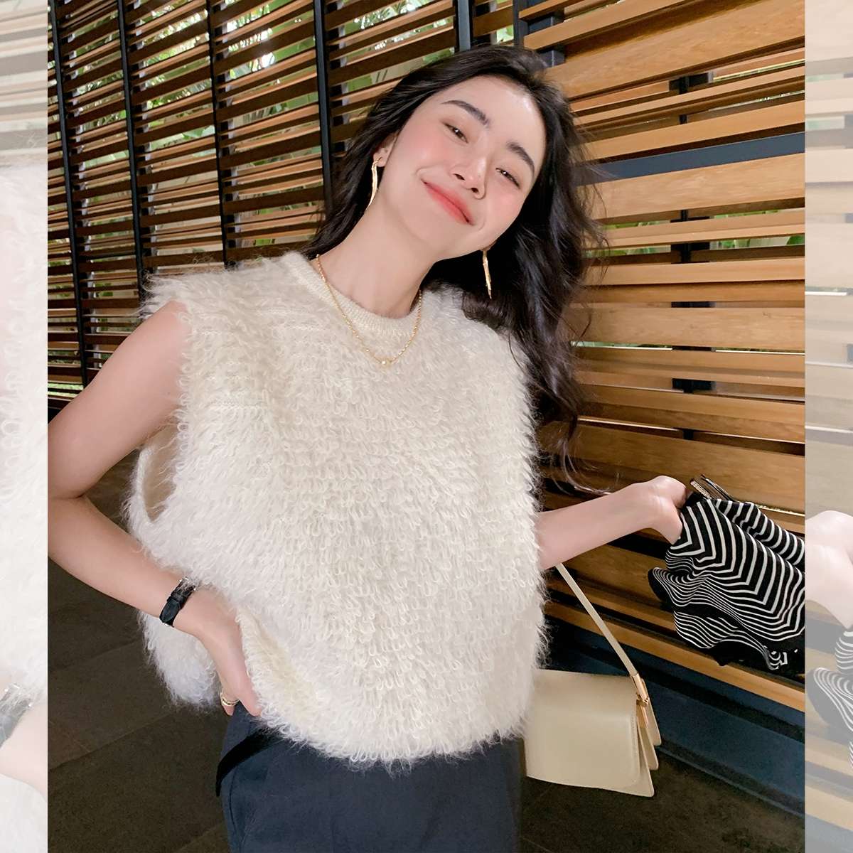 40代ファッション レディース ふわふわモヘアニットベスト
