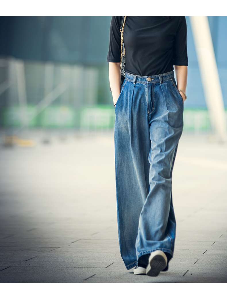 40代ファッション レディース エレガントワイドデニムパンツ