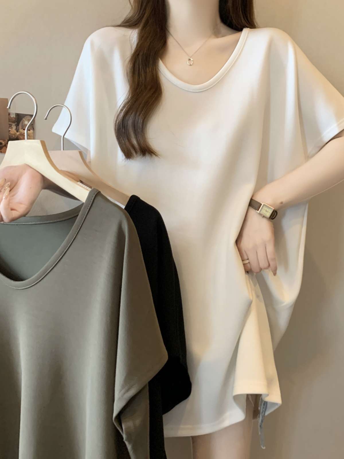 40代ファッション レディース エレガントドレープオーバーサイズTシャツ