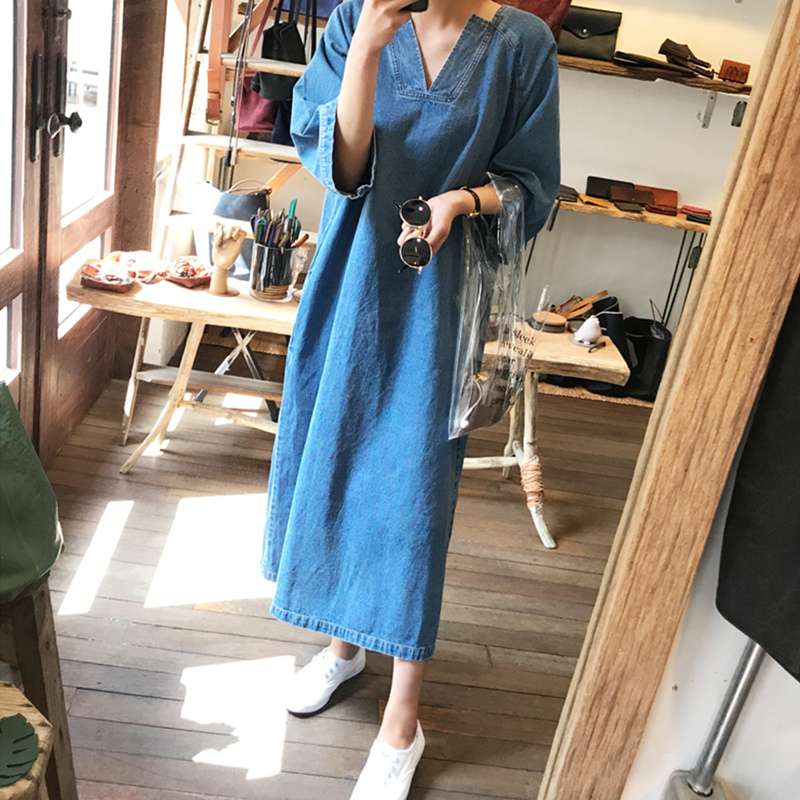 40代ファッション レディース ゆったりデニムワンピース