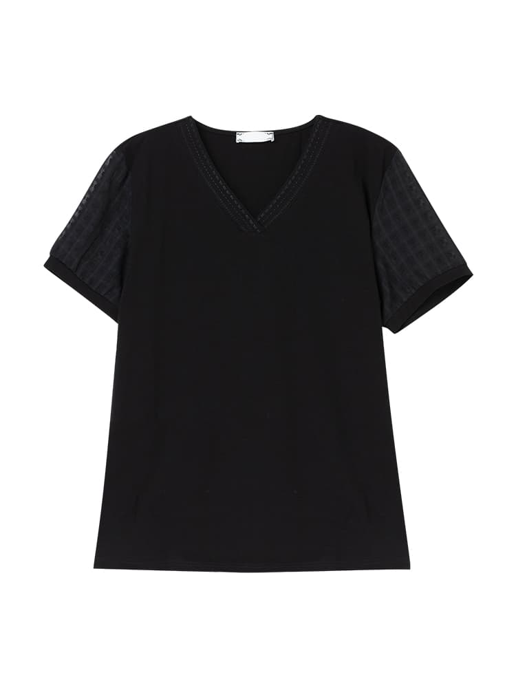 40代ファッション 透かし模様入りスリーブ優雅Tシャツ