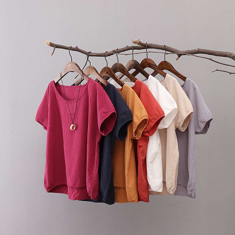 40代ファッション レディース 大人のゆったりナチュラルリネン半袖カットソー