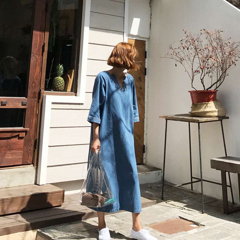 40代ファッション レディース ゆったりデニムワンピース