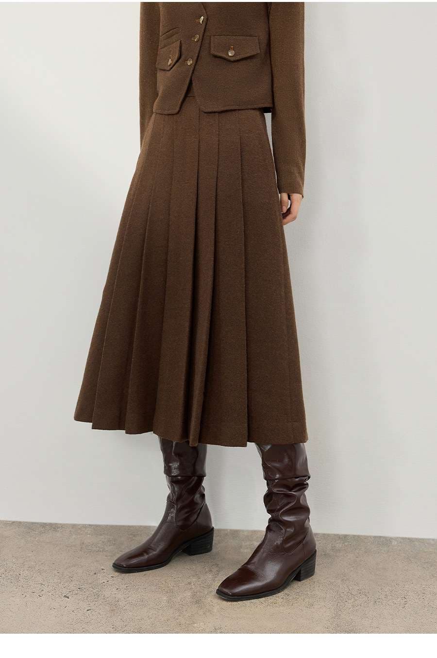 40代レディースファッション ベスト付きニットプリーツワンピースセット