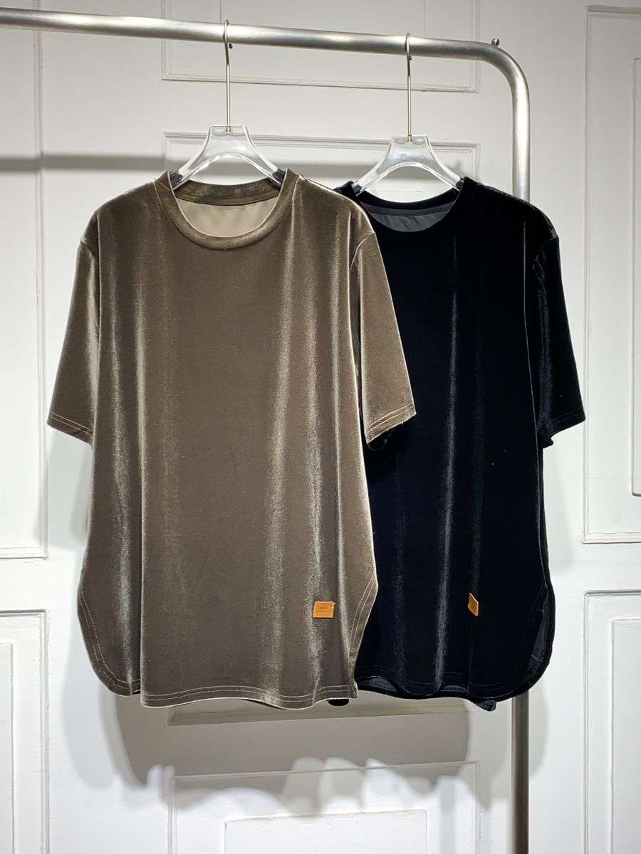 40代ファッション レディース 大人のベロアTシャツ 上質リラックス