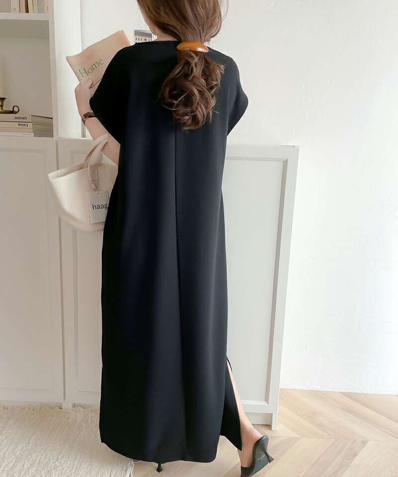 40代ファッション レディース エレガントVネックマキシワンピース