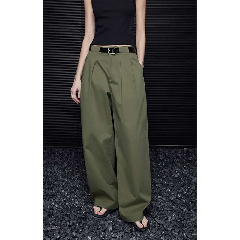 40代ファッション レディース ワイドシルエット ミリタリーグリーン パンツ