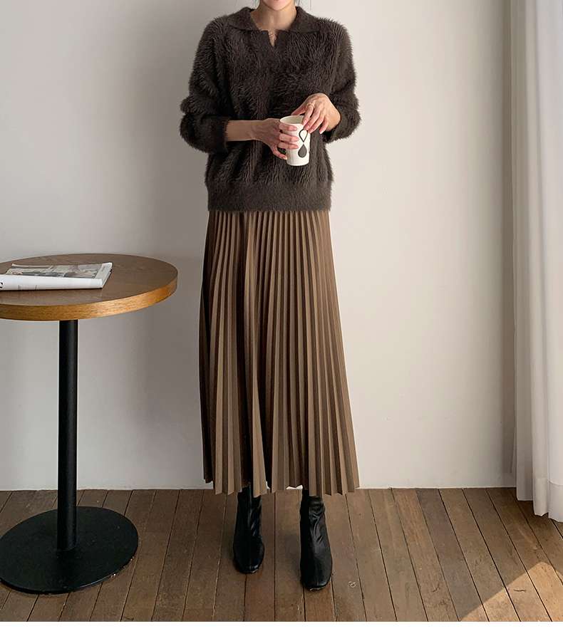 40代レディースファッション ウエストゴムプリーツロングスカート