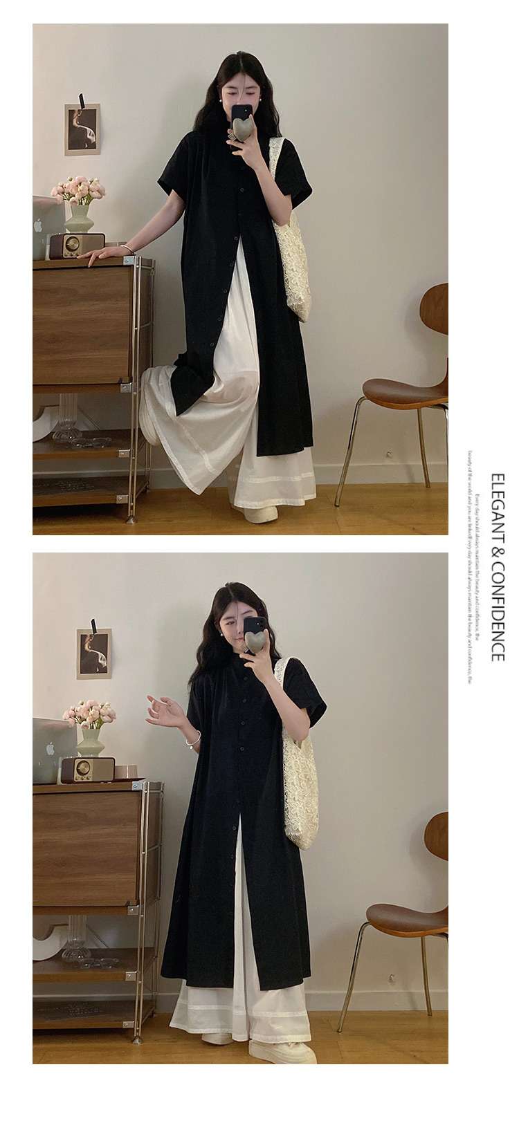 40代ファッション レディース モノトーンコントラスト ロングカーディガンワンピース