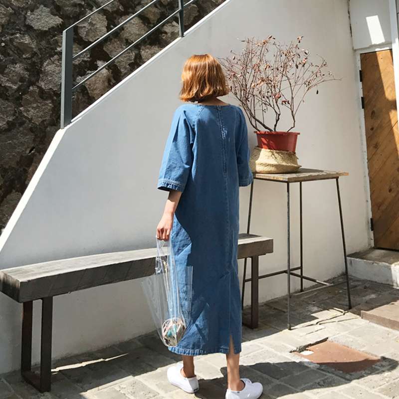 40代ファッション レディース ゆったりデニムワンピース