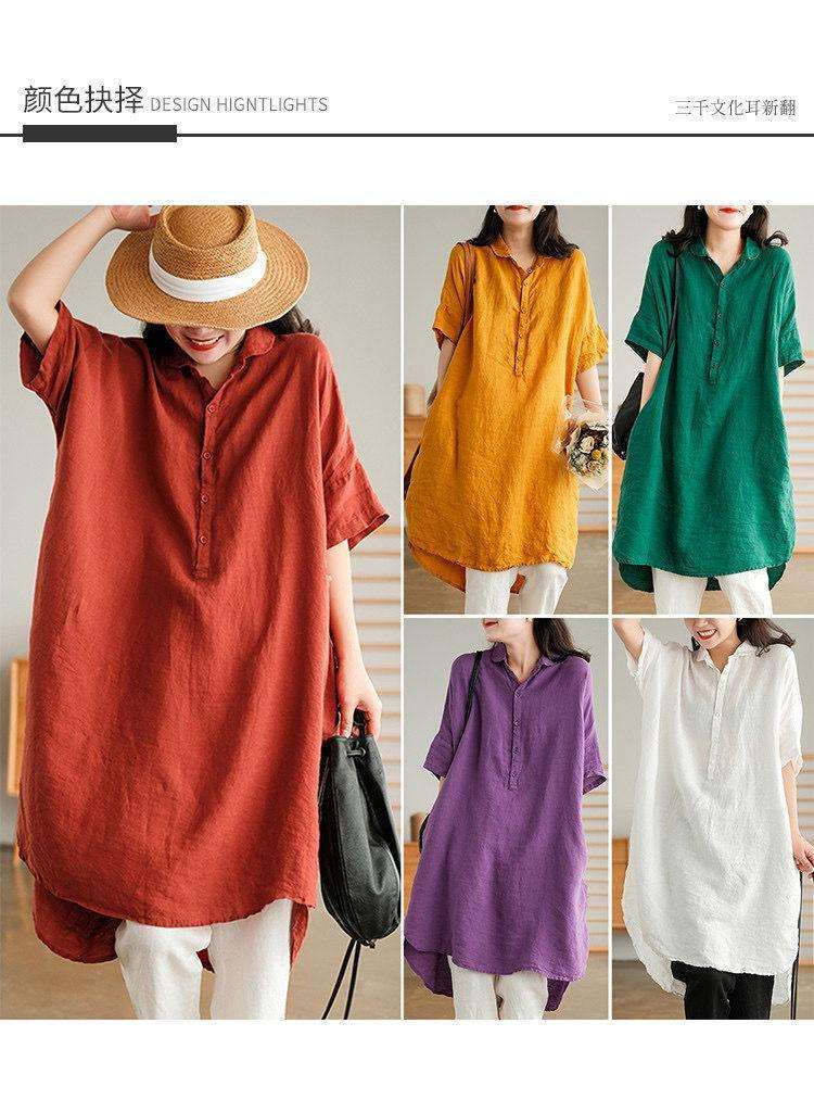 40代ファッション レディース ゆったりリネンシャツワンピース